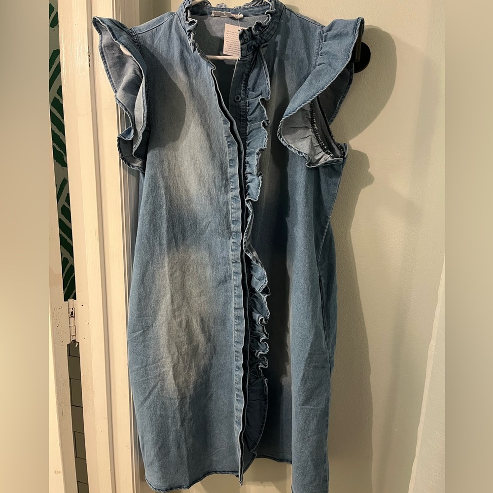 NWOT Mazik ruffle denim dress